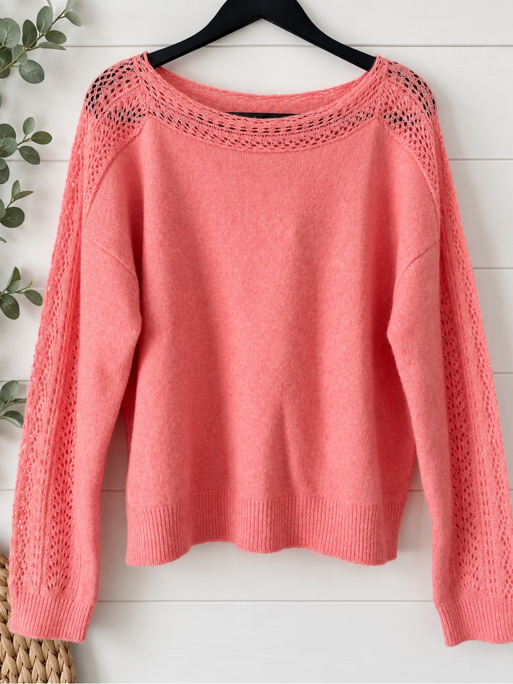 American Eagle AE Whoa So Soft Lace Sweater Coral Pink S NWT